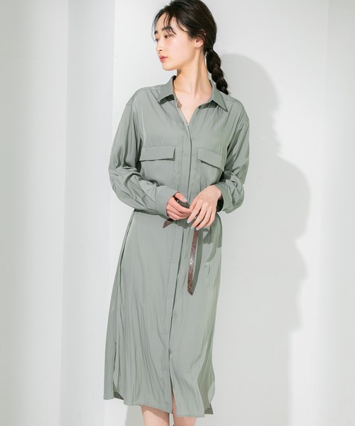 STUDIOUS（ステュディオス）の「【STUDIOUS】ビジューツイルベルテッドシャツワンピース（ワンピース・レディース・ホワイト/カーキ・FREE）」の8枚目の写真