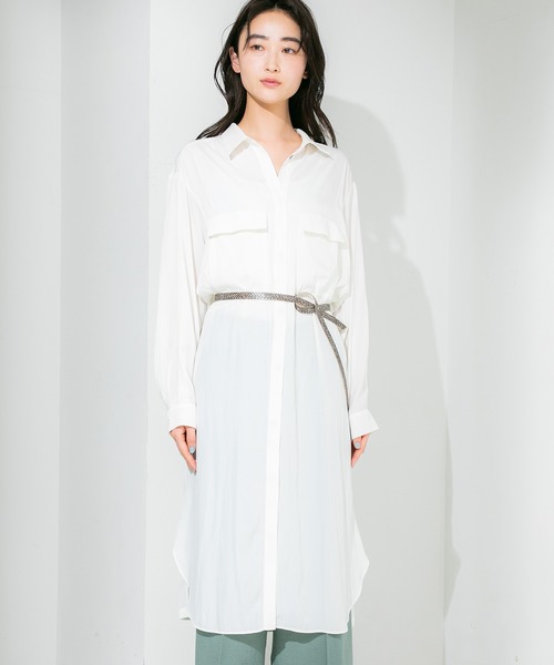 STUDIOUS（ステュディオス）の「【STUDIOUS】ビジューツイルベルテッドシャツワンピース（ワンピース・レディース・ホワイト/カーキ・FREE）」の15枚目の写真