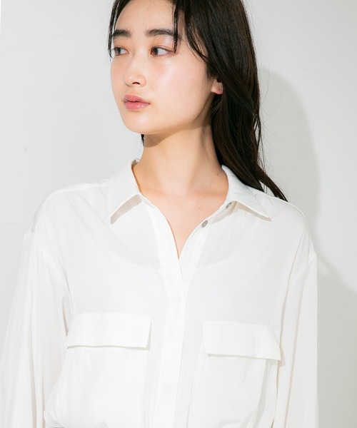 STUDIOUS（ステュディオス）の「【STUDIOUS】ビジューツイルベルテッドシャツワンピース（ワンピース・レディース・ホワイト/カーキ・FREE）」の18枚目の写真