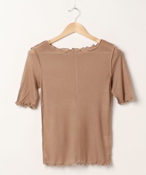 archives（アルシーヴ）の「シアーリブ5分袖プルオーバー（Tシャツ/カットソー・レディース・グリーン/アイボリー/モカ・MEDIUM）」の2枚目の写真