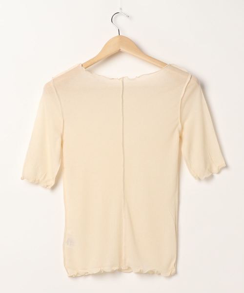 archives（アルシーヴ）の「シアーリブ5分袖プルオーバー（Tシャツ/カットソー・レディース・グリーン/アイボリー/モカ・MEDIUM）」の4枚目の写真