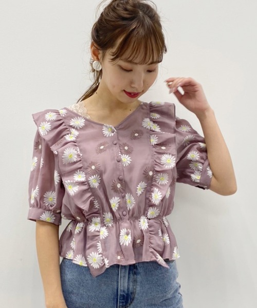 【NICE CLAUP】 マーガレットブラウス 美品 マーガレット刺繍ブラウス NICE CLAUP ナイスクラップ