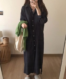 ロング丈シャツワンピース