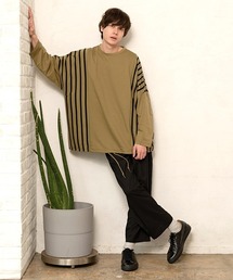 UP START | ドロップショルダーストライプ切替ビッグロンTee(Tシャツ/カットソー)