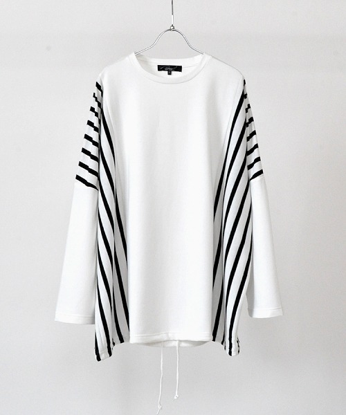 UP START（アップスタート）の「ドロップショルダーストライプ切替ビッグロンTee 韓国 ファッション ストリート ユニセックス（Tシャツ/カットソー・メンズ・ホワイト/ブラック/ベージュ/カーキ・FREE）」の19枚目の写真