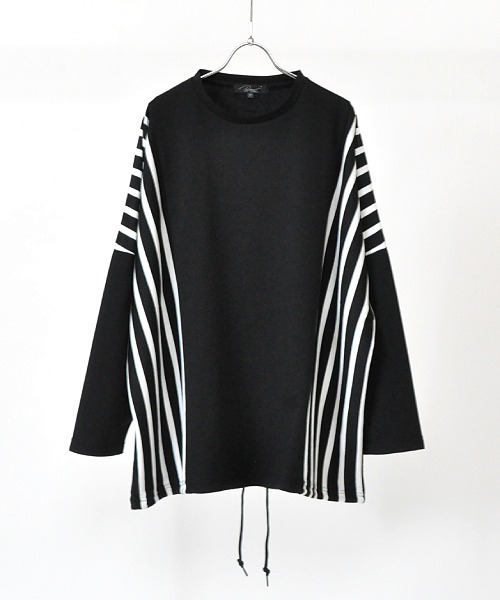 UP START（アップスタート）の「ドロップショルダーストライプ切替ビッグロンTee 韓国 ファッション ストリート ユニセックス（Tシャツ/カットソー・メンズ・ホワイト/ブラック/ベージュ/カーキ・FREE）」の20枚目の写真