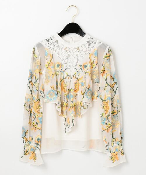 新品未使用 グレースコンチネンタル マルチ刺繍フリルトップス ブラウス Ｓ 白 新品未使用 グレースコンチネンタル マルチ刺繍フリルトップス