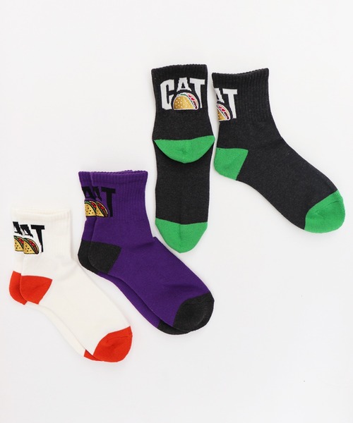 And A(アンドエー)の「AlexanderLeeChang アレキサンダーリーチャン / TACOCAT SOCKS タコキャット 配色切り替えロゴソックス / AC052106(ソックス/靴下・メンズ・ホワイト/チャコール/パープル・FREE)」の3枚目の写真