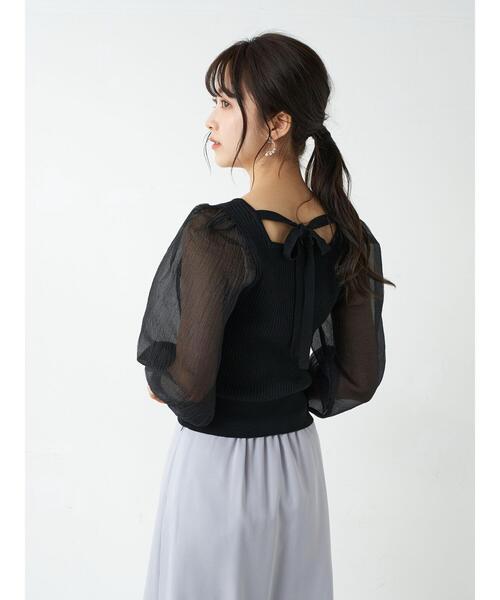 earth music&ecology(アースミュージックアンドエコロジー)の「オーガンジースリーブニットプルオーバー *(ニット/セーター・レディース・アイボリー/ブラウン/ピンク/ブラック・FREE)」の13枚目の写真