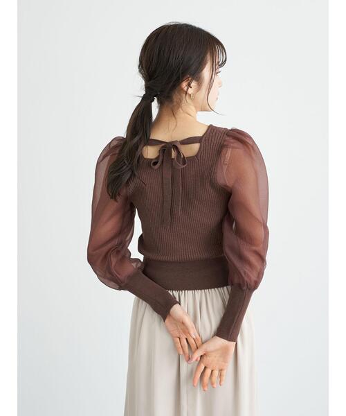 earth music&ecology(アースミュージックアンドエコロジー)の「オーガンジースリーブニットプルオーバー *(ニット/セーター・レディース・アイボリー/ブラウン/ピンク/ブラック・FREE)」の11枚目の写真