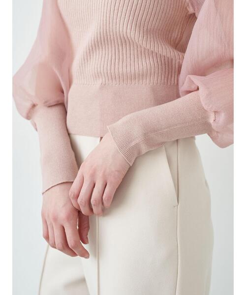 earth music&ecology(アースミュージックアンドエコロジー)の「オーガンジースリーブニットプルオーバー *(ニット/セーター・レディース・アイボリー/ブラウン/ピンク/ブラック・FREE)」の10枚目の写真