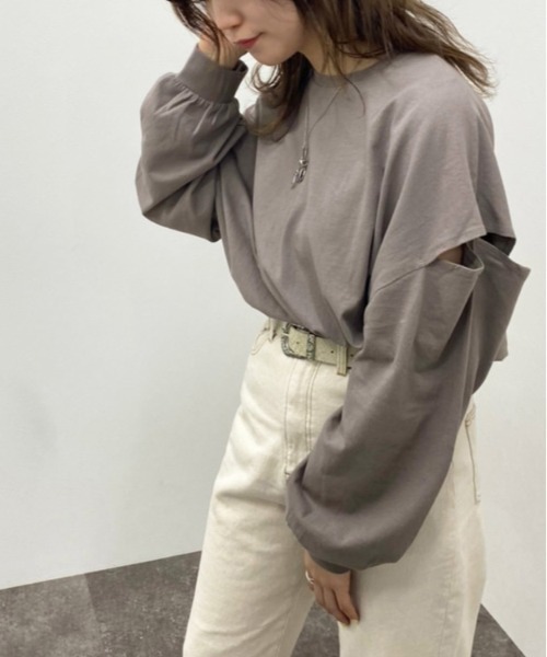 apres jour mignon（アプレジュールミニョン）の「袖開きロンＴ【ZOZOTOWN限定アイテム】（Tシャツ/カットソー・レディース・パープル/ブラック/ライトベージュ/オフホワイト・フリー/X-LARGE）」の4枚目の写真