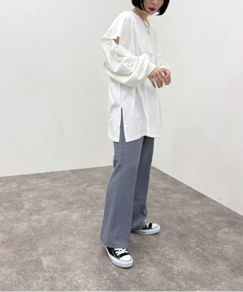 apres jour mignon（アプレジュールミニョン）の「袖開きロンＴ【ZOZOTOWN限定アイテム】（Tシャツ/カットソー・レディース・パープル/ブラック/ライトベージュ/オフホワイト・フリー/X-LARGE）」の8枚目の写真