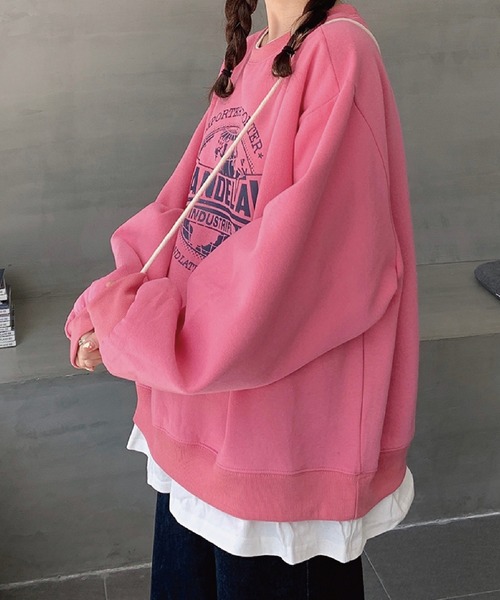 meJane（ミージェーン）の「VANDELAYフェイクレイヤードトレーナー（スウェット・レディース・グレー/ネイビー/ピンク・FREE）」の6枚目の写真