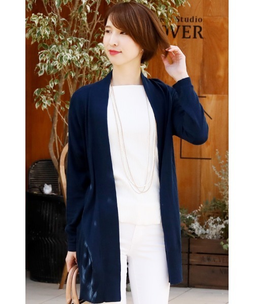 PourVous(プールヴー)の「シンプルレーヨンカーディガン(カーディガン/ボレロ・レディース・ネイビー/グレー・XL/M)」の1枚目の写真