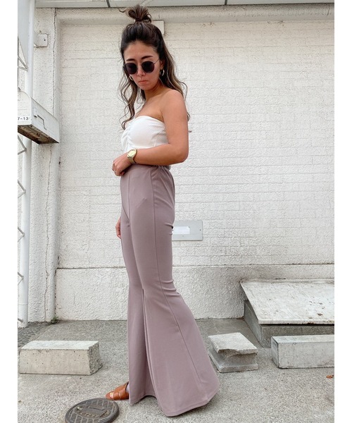 LiSeek（リシーク）の「【LiSeeK】フロントタックフレアパンツ（その他パンツ・レディース・ライトブラウン/ブラック・FREE）」の7枚目の写真