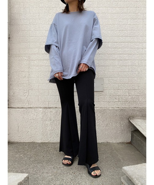 LiSeek（リシーク）の「【LiSeeK】フロントタックフレアパンツ（その他パンツ・レディース・ライトブラウン/ブラック・FREE）」の8枚目の写真