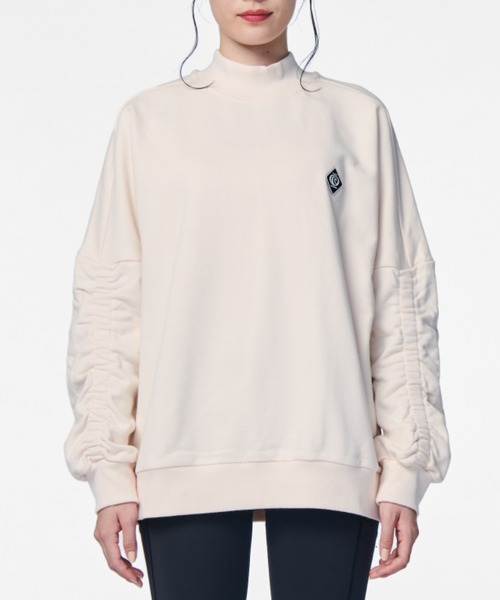 LS OVERSIZE RUCHED SLEEVE SLOGAN SWEATSHIRT