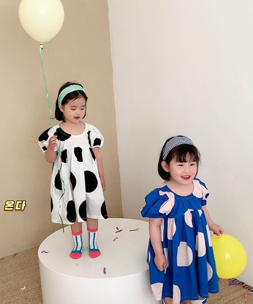 セール Aimoha Kids 新作 春夏韓国子供服 大きいドット柄総柄半袖ワンピース ワンピース Aimoha アイモハ のファッション通販 Zozotown