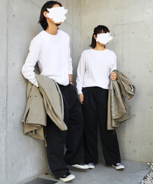 ８(eight)（エイト）の「スーツ生地ワイドパンツ（スラックス・メンズ・ベージュ/ブラック/チャコールグレー/ネイビー・LARGE/MEDIUM）」の9枚目の写真