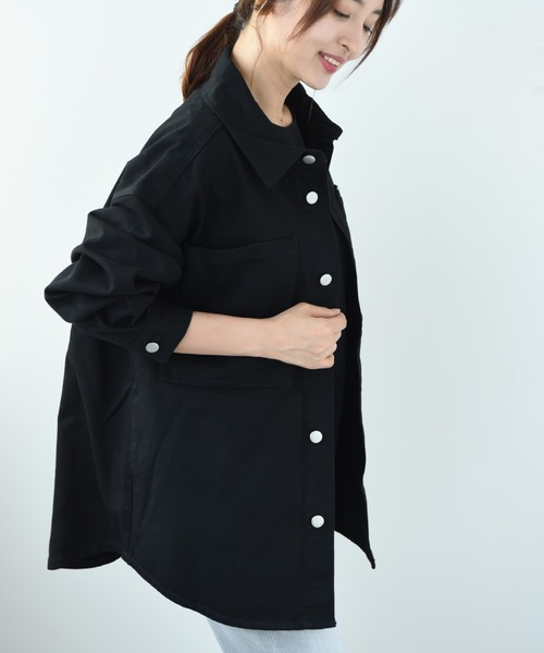 INTERPLANET(インタープラネット)の「【SUPERTHANKS】DENIM SHIRT JACKET(デニムジャケット・レディース・ブラック/インディゴブルー・FREE)」の1枚目の写真