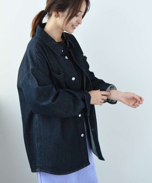INTERPLANET(インタープラネット)の「【SUPERTHANKS】DENIM SHIRT JACKET(デニムジャケット・レディース・ブラック/インディゴブルー・FREE)」の4枚目の写真