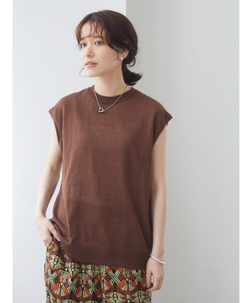 Green Parks(グリーンパークス)の「シアーリネンブレンド ノースリーブニット*(ニット/セーター・レディース・アイボリー/パープル/ブラック/ブラウン・FREE)」の10枚目の写真