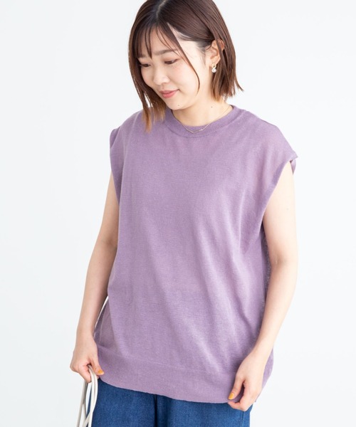 Green Parks(グリーンパークス)の「シアーリネンブレンド ノースリーブニット*(ニット/セーター・レディース・アイボリー/パープル/ブラック/ブラウン・FREE)」の4枚目の写真