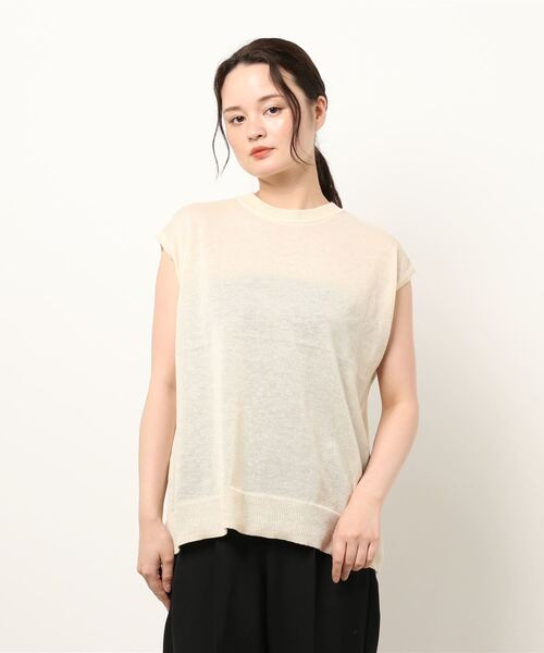 Green Parks(グリーンパークス)の「シアーリネンブレンド ノースリーブニット*(ニット/セーター・レディース・アイボリー/パープル/ブラック/ブラウン・FREE)」の12枚目の写真