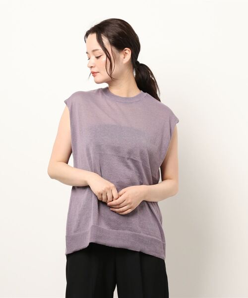 Green Parks(グリーンパークス)の「シアーリネンブレンド ノースリーブニット*(ニット/セーター・レディース・アイボリー/パープル/ブラック/ブラウン・FREE)」の14枚目の写真