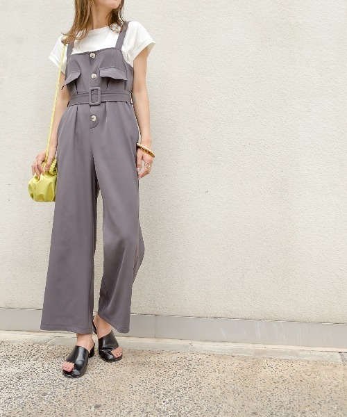 SpRay(スプレイ)の「ベルト付きオールインワン(つなぎ/オールインワン・レディース・チャコールグレー/ブラック/ベージュ・FREE)」の3枚目の写真