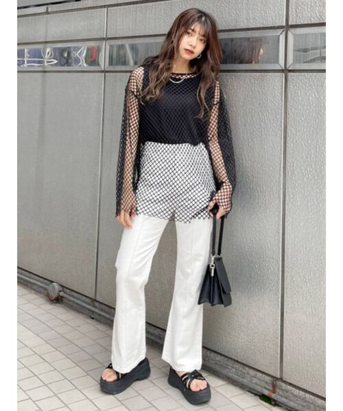 MURUA(ムルーア)の「メッシュオーバートップス×タンクSET(Tシャツ/カットソー・レディース・ブラック/ベージュ/イエロー・FREE)」の21枚目の写真