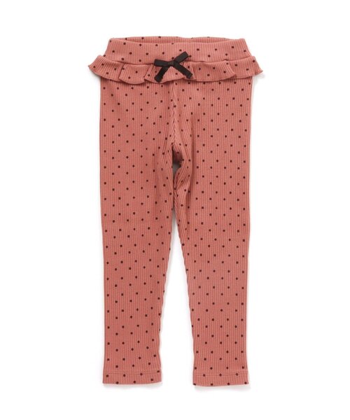 Seraph（セラフ）の「ドット柄リブパンツ 10分丈（レギンス/スパッツ・キッズ・アイボリー/サーモンピンク/チャコール・90/100/110/120/80/130/95/140）」の3枚目の写真