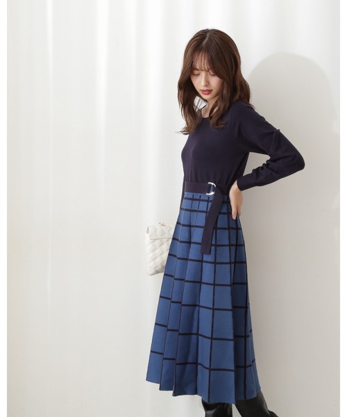 PROPORTION BODY DRESSING（プロポーションボディドレッシング）の「アイレットチェックワンピース / 1211240018（ワンピース・レディース・ネイビー/パープル/オフホワイト・MEDIUM/SMALL）」の3枚目の写真