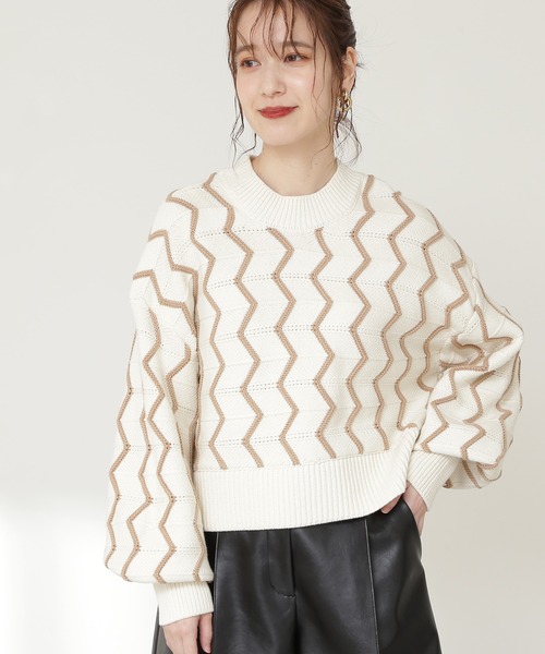 N.（N. Natural Beauty Basic）（エヌエヌナチュラルビューティーベーシック）の「ナミジャガードニット（ニット/セーター・レディース・ホワイト/ブラック・MEDIUM）」の2枚目の写真