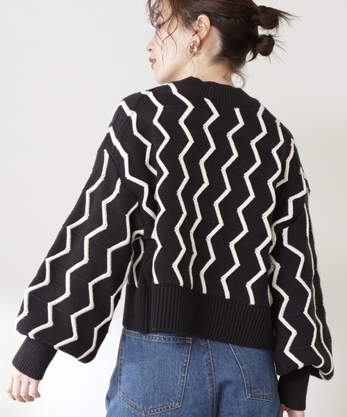 N.（N. Natural Beauty Basic）（エヌエヌナチュラルビューティーベーシック）の「ナミジャガードニット（ニット/セーター・レディース・ホワイト/ブラック・MEDIUM）」の5枚目の写真