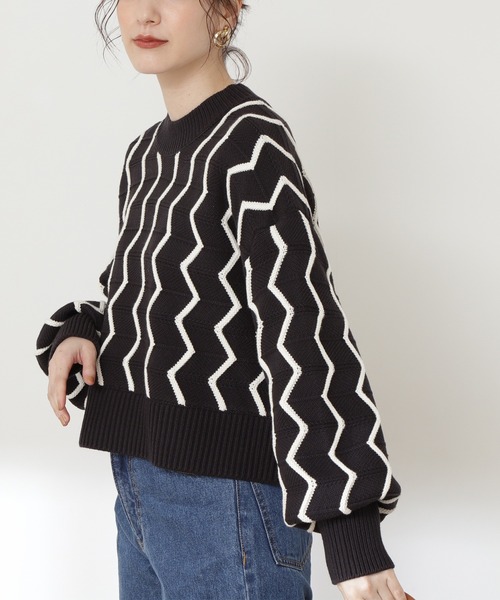 N.（N. Natural Beauty Basic）（エヌエヌナチュラルビューティーベーシック）の「ナミジャガードニット（ニット/セーター・レディース・ホワイト/ブラック・MEDIUM）」の3枚目の写真