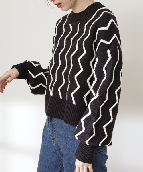 N.（N. Natural Beauty Basic）（エヌエヌナチュラルビューティーベーシック）の「ナミジャガードニット（ニット/セーター・レディース・ホワイト/ブラック・MEDIUM）」の7枚目の写真