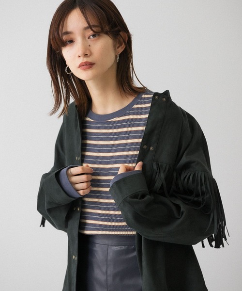 KBF（ケイビーエフ）の「ハニカムワッフルボーダーカットソー（Tシャツ/カットソー・レディース・ホワイト系その他/グリーン系その他/ブルー系その他・ONE）」の3枚目の写真