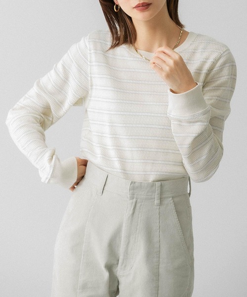 KBF（ケイビーエフ）の「ハニカムワッフルボーダーカットソー（Tシャツ/カットソー・レディース・ホワイト系その他/グリーン系その他/ブルー系その他・ONE）」の4枚目の写真