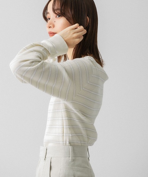 KBF（ケイビーエフ）の「ハニカムワッフルボーダーカットソー（Tシャツ/カットソー・レディース・ホワイト系その他/グリーン系その他/ブルー系その他・ONE）」の5枚目の写真