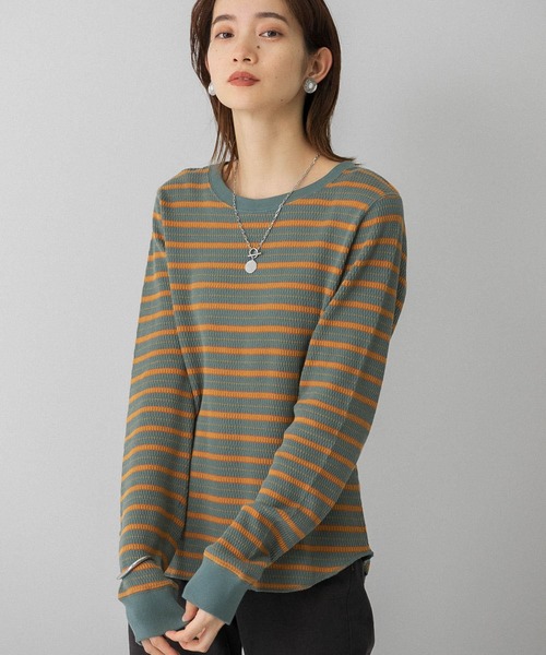 KBF（ケイビーエフ）の「ハニカムワッフルボーダーカットソー（Tシャツ/カットソー・レディース・ホワイト系その他/グリーン系その他/ブルー系その他・ONE）」の10枚目の写真