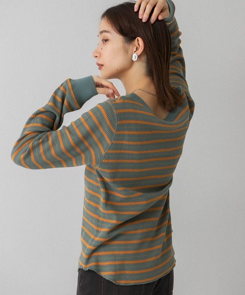 KBF（ケイビーエフ）の「ハニカムワッフルボーダーカットソー（Tシャツ/カットソー・レディース・ホワイト系その他/グリーン系その他/ブルー系その他・ONE）」の11枚目の写真