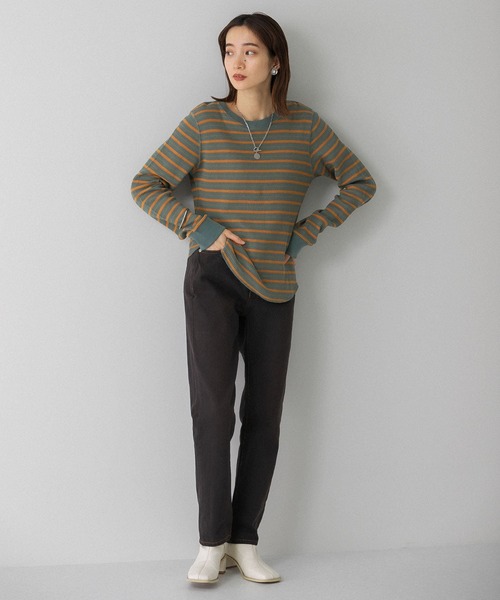 KBF（ケイビーエフ）の「ハニカムワッフルボーダーカットソー（Tシャツ/カットソー・レディース・ホワイト系その他/グリーン系その他/ブルー系その他・ONE）」の13枚目の写真