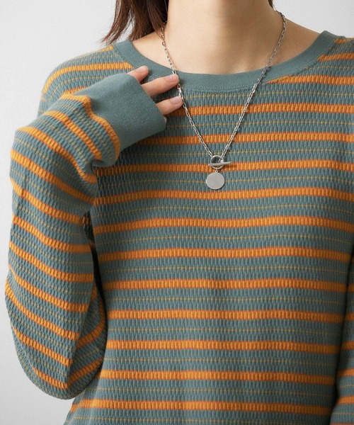 KBF（ケイビーエフ）の「ハニカムワッフルボーダーカットソー（Tシャツ/カットソー・レディース・ホワイト系その他/グリーン系その他/ブルー系その他・ONE）」の21枚目の写真