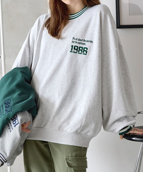 BASQUE magenta(バスクマゼンタ)の「PARAMUS MINNESOTA GEORGIA LOGO CREW NECK SWEAT SHIRTS / パラマス ミネソタ ジョージア アーチロゴ 配色刺繍 クルーネック スウェットシャツ(スウェット・レディース・ホワイト/ライトグレー/ブラック/ダークグリーン/グレー/ブルー/グリーン/ブラック系/ブルー系その他/ライトグレー系/ブラック系1/ダークグリーン系/パープル/ライトグレー系1/グレー系2/ネイビー/ダークグリーン系2/ピンク/ライトグレー系2・FREE)」の9枚目の写真