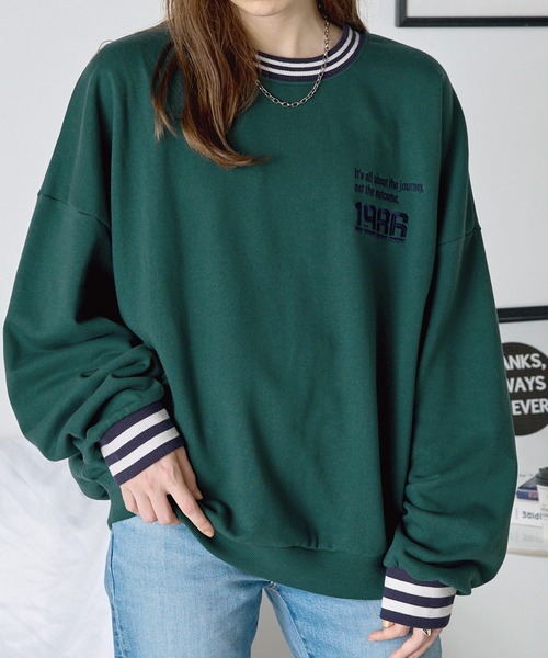 BASQUE magenta(バスクマゼンタ)の「PARAMUS MINNESOTA GEORGIA LOGO CREW NECK SWEAT SHIRTS / パラマス ミネソタ ジョージア アーチロゴ 配色刺繍 クルーネック スウェットシャツ(スウェット・レディース・ホワイト/ライトグレー/ブラック/ダークグリーン/グレー/ブルー/グリーン/ブラック系/ブルー系その他/ライトグレー系/ブラック系1/ダークグリーン系/パープル/ライトグレー系1/グレー系2/ネイビー/ダークグリーン系2/ピンク/ライトグレー系2・FREE)」の14枚目の写真