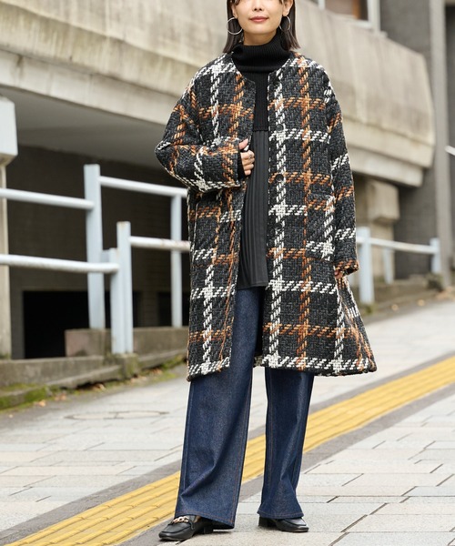 BONbazaar（ボンバザール）の「《こんなコート持ってない！》チェックコート（ノーカラーコート・レディース・オフホワイト/ブラック・FREE）」の22枚目の写真