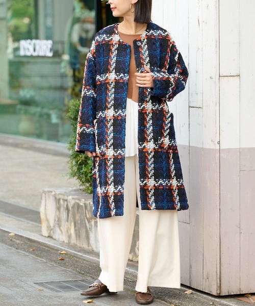 BONbazaar（ボンバザール）の「《こんなコート持ってない！》チェックコート（ノーカラーコート・レディース・オフホワイト/ブラック・FREE）」の15枚目の写真