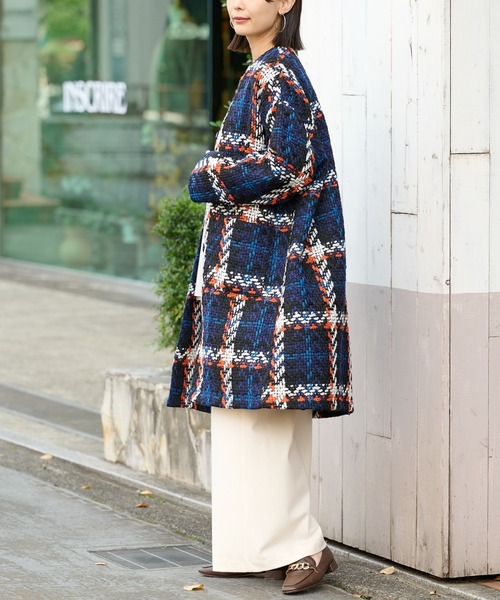 BONbazaar（ボンバザール）の「《こんなコート持ってない！》チェックコート（ノーカラーコート・レディース・オフホワイト/ブラック・FREE）」の8枚目の写真